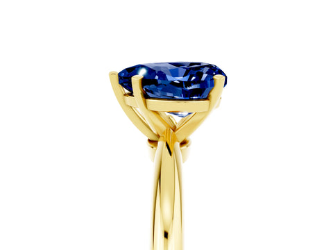 Yellow gold Heart Cut Blue Sapphire Solitaire Ring with Six-Prong Setting and Classic Band_5