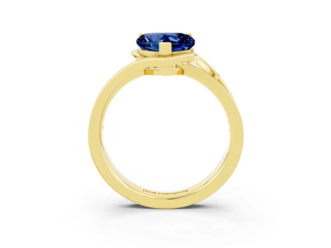 Yellow gold Heart Cut Blue Sapphire Solitaire Ring with Split Shank and Prong Setting_3