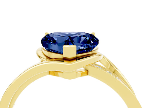 Yellow gold Heart Cut Blue Sapphire Solitaire Ring with Split Shank and Prong Setting_4