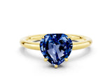 Yellow gold Heart Cut Blue Sapphire Solitaire Ring with Thin Band and Four-Prong Setting
