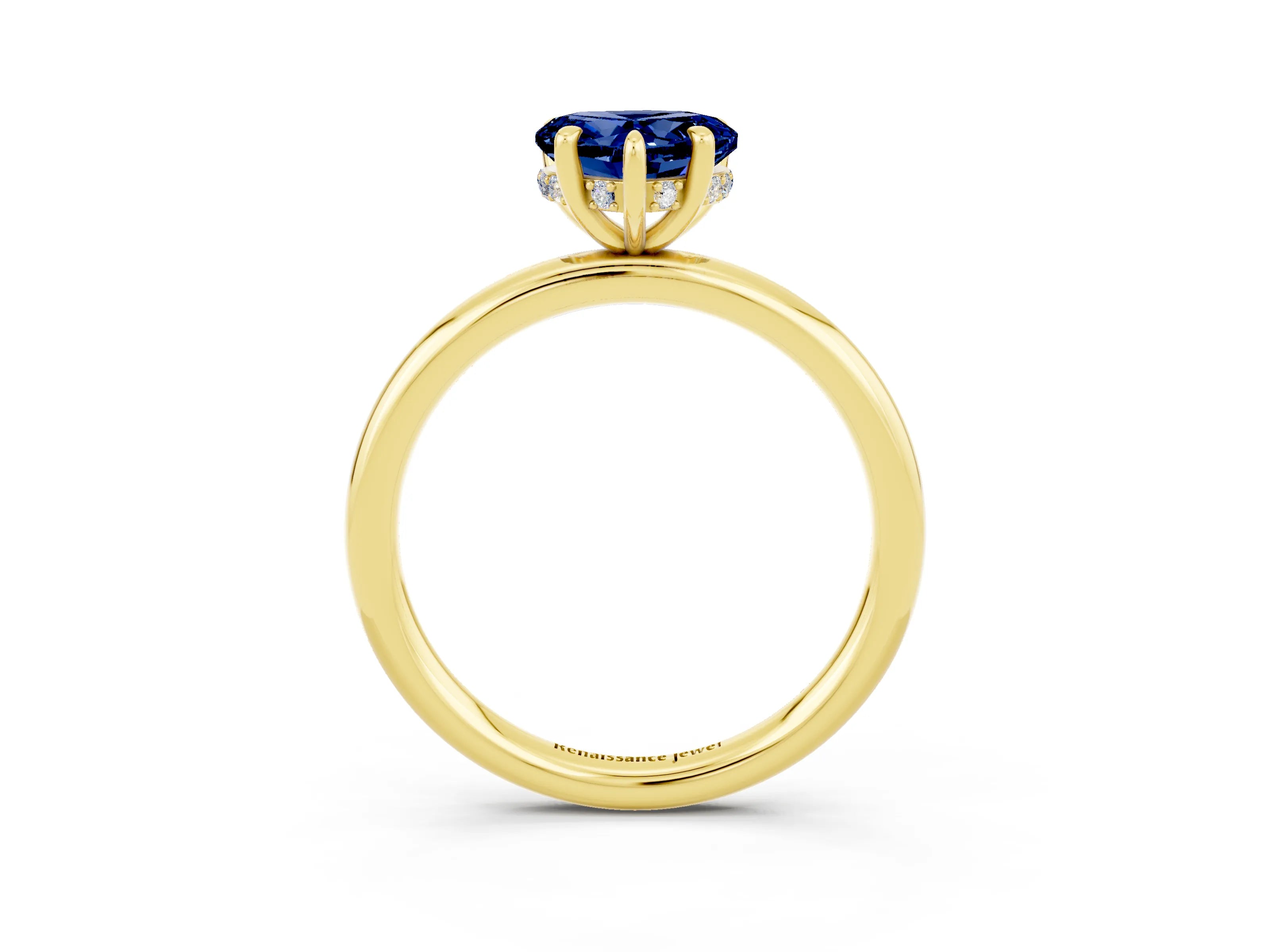 Yellow gold Heart Cut Blue Sapphire Solitaire Ring with Thin Band and Four-Prong Setting_3
