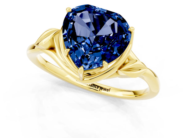 Yellow gold Heart Cut Blue Sapphire Solitaire Ring with Twist Band and Four-Prong Setting