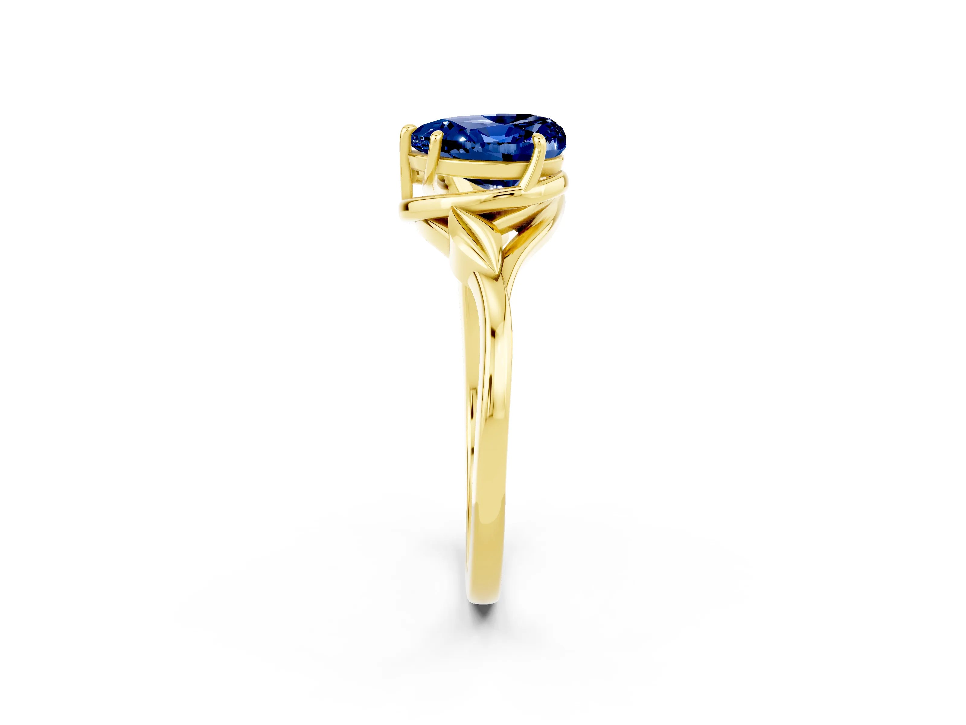 Yellow gold Heart Cut Blue Sapphire Solitaire Ring with Twist Band and Four-Prong Setting_26