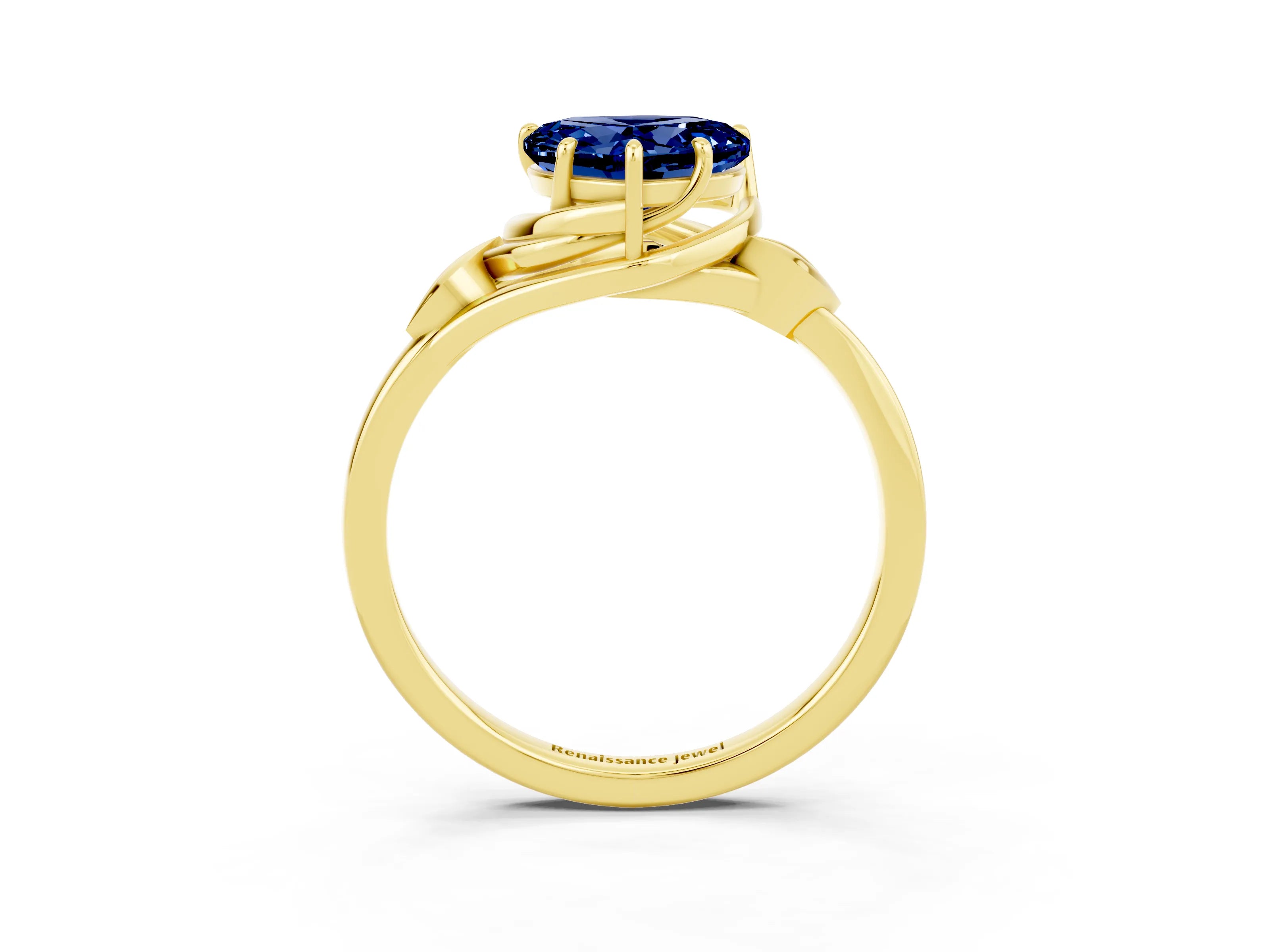 Yellow gold Heart Cut Blue Sapphire Solitaire Ring with Twist Band and Four-Prong Setting_27