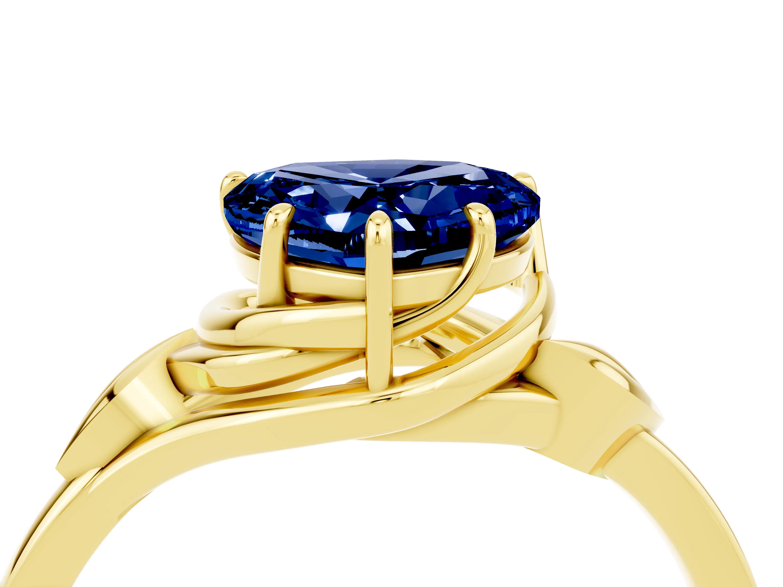 Yellow gold Heart Cut Blue Sapphire Solitaire Ring with Twist Band and Four-Prong Setting_28