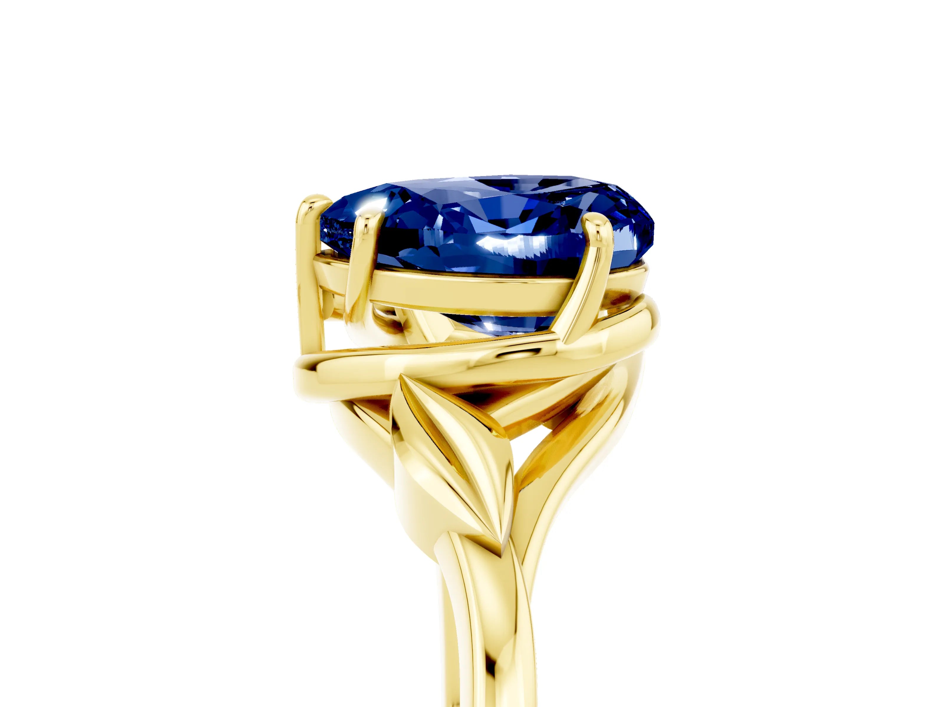 Yellow gold Heart Cut Blue Sapphire Solitaire Ring with Twist Band and Four-Prong Setting_29
