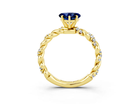 Yellow gold Heart Cut Blue Sapphire Solitaire Ring with Twisted Band and Pavé Accents_3