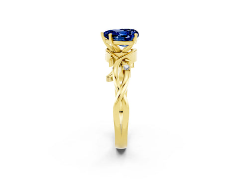 Yellow gold Heart Cut Blue Sapphire Solitaire Ring with Twisted Band and Prong Setting_2