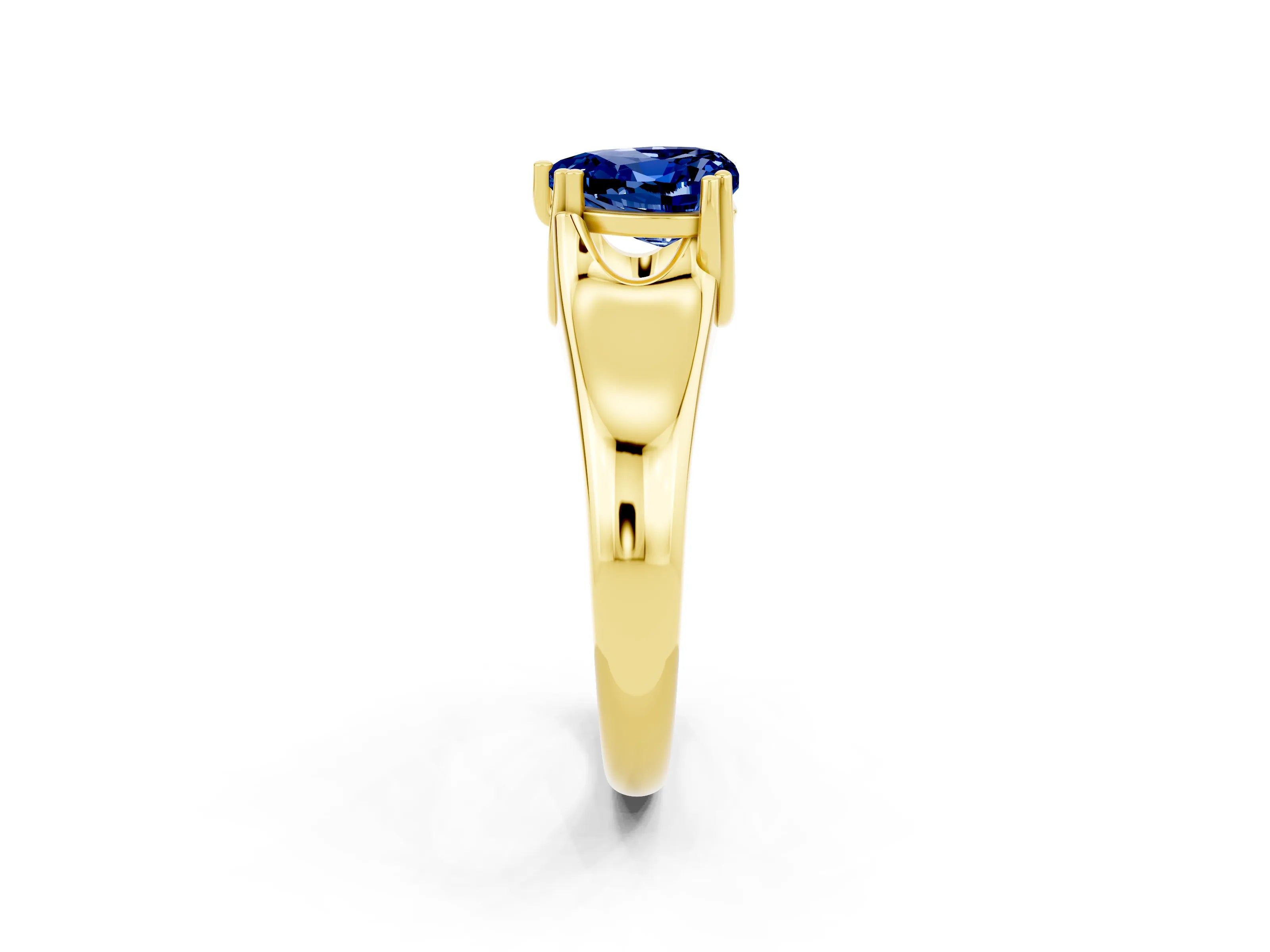 Yellow gold Heart Cut Blue Sapphire Solitaire Ring with Wide Band and Prong Setting_2