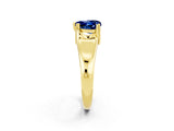Yellow gold Heart Cut Blue Sapphire Solitaire Ring with Wide Band and Prong Setting_2