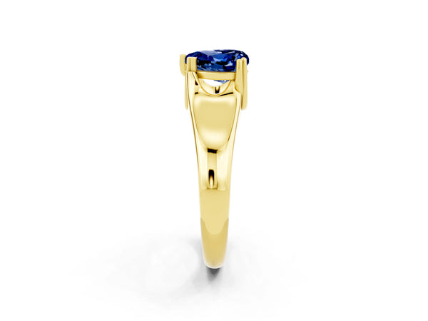 Yellow gold Heart Cut Blue Sapphire Solitaire Ring with Wide Band and Prong Setting