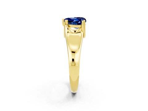 Yellow gold Heart Cut Blue Sapphire Solitaire Ring with Wide Band and Prong Setting_2