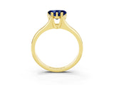 Yellow gold Heart Cut Blue Sapphire Solitaire Ring with Wide Band and Prong Setting_3