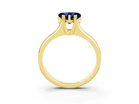 Yellow gold Heart Cut Blue Sapphire Solitaire Ring with Wide Band and Prong Setting_3