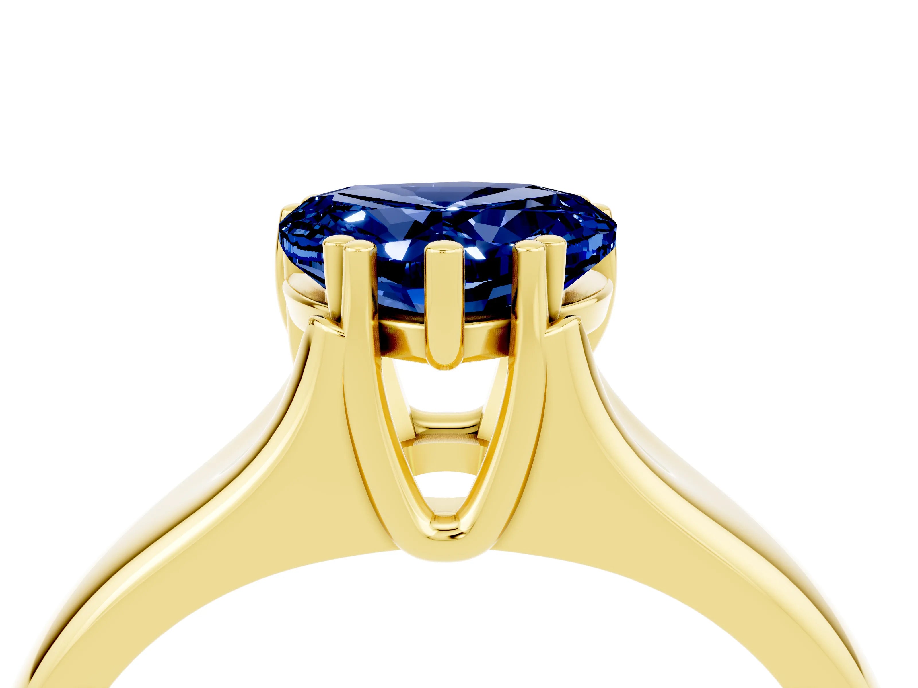 Yellow gold Heart Cut Blue Sapphire Solitaire Ring with Wide Band and Prong Setting_4