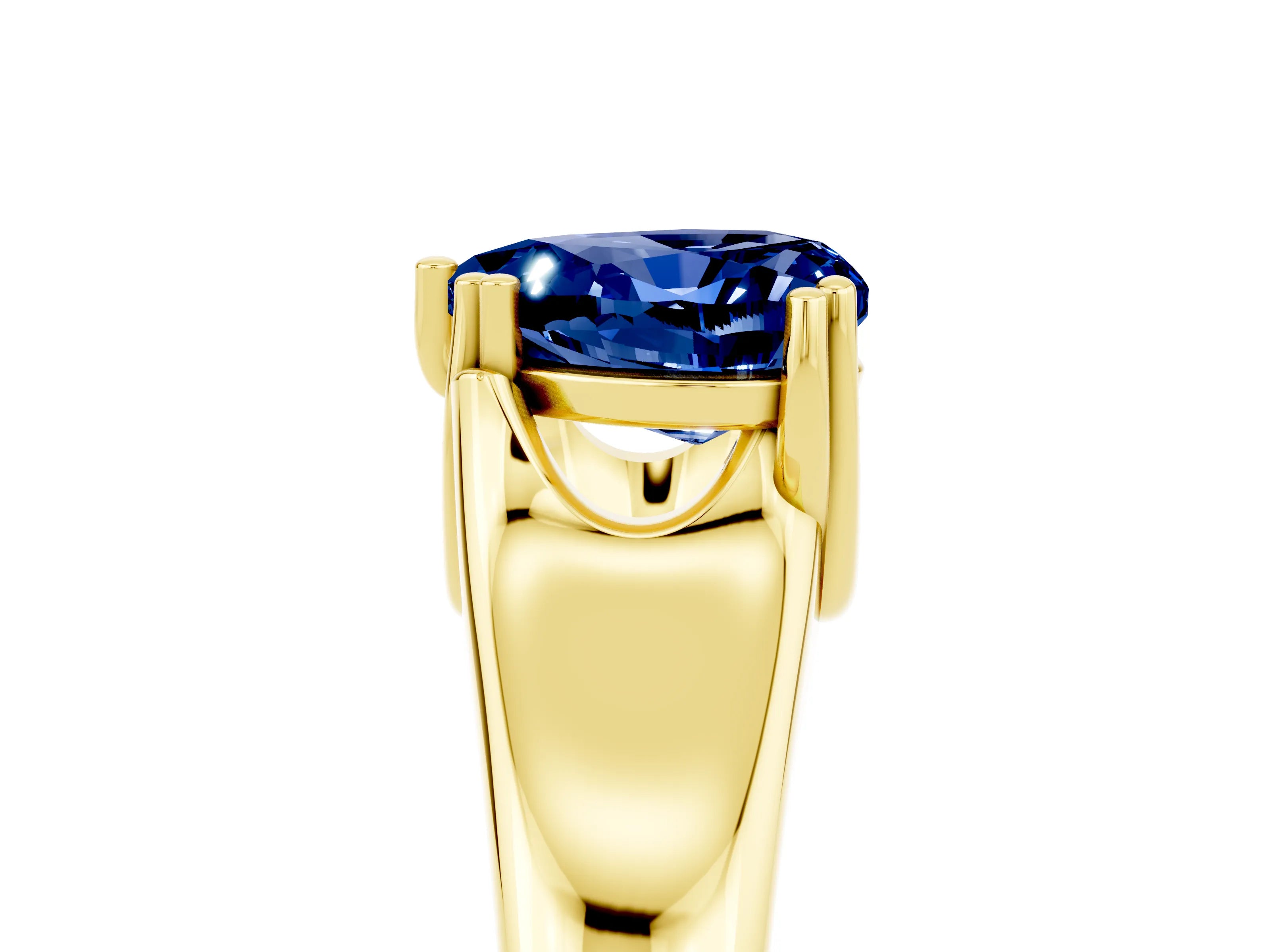 Yellow gold Heart Cut Blue Sapphire Solitaire Ring with Wide Band and Prong Setting_5