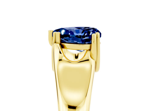 Yellow gold Heart Cut Blue Sapphire Solitaire Ring with Wide Band and Prong Setting_5