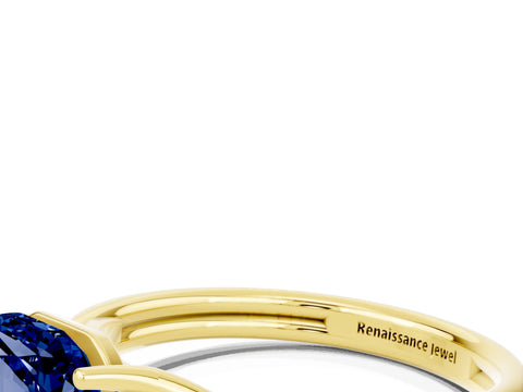 Yellow gold Heart Cut Blue Sapphire Solitaire Twist Band Prong Setting Ring_40
