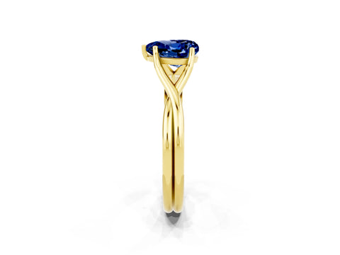 Yellow gold Heart Cut Blue Sapphire Solitaire Twist Band Prong Setting Ring_42