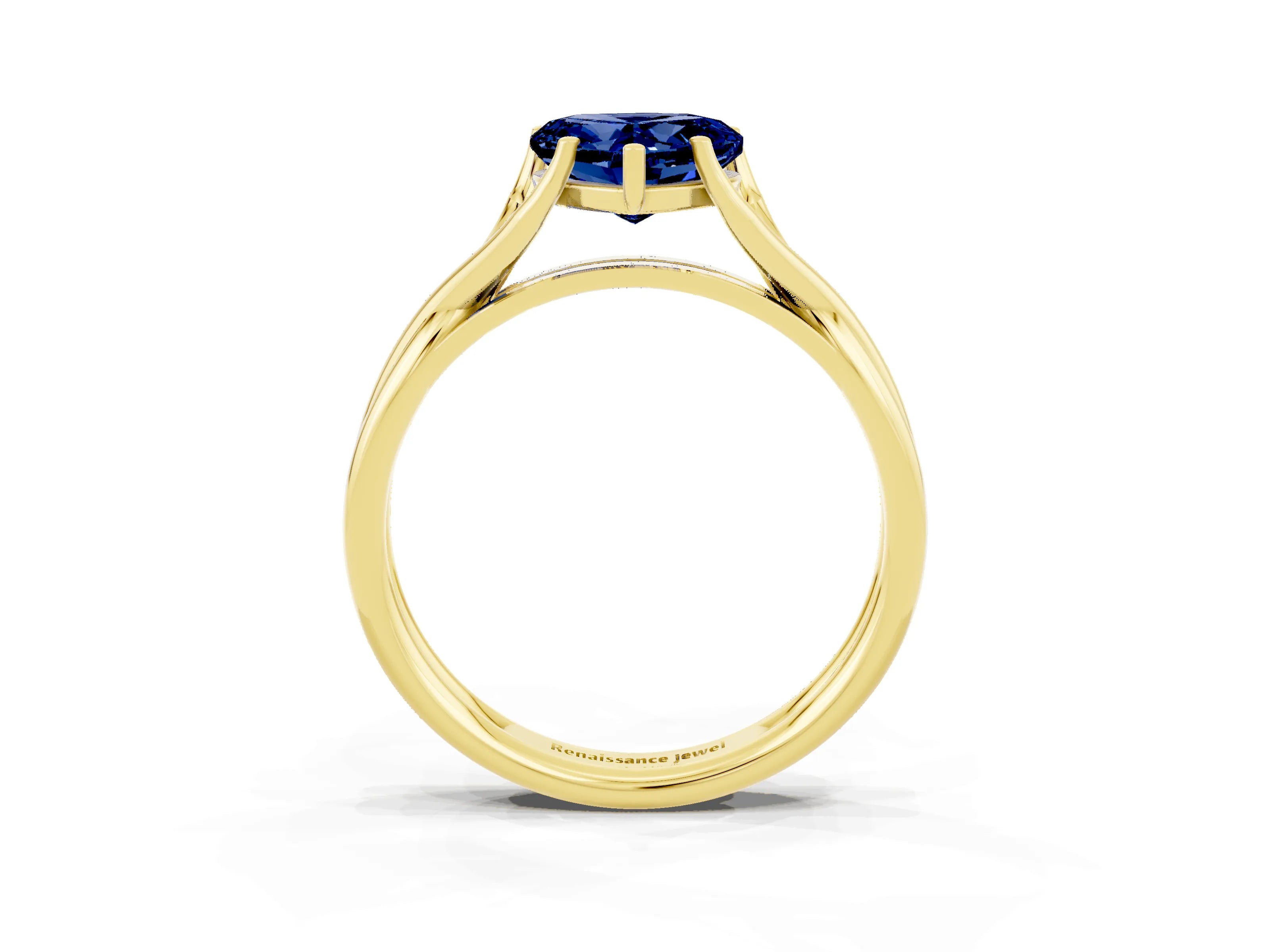 Yellow gold Heart Cut Blue Sapphire Solitaire Twist Band Prong Setting Ring_43