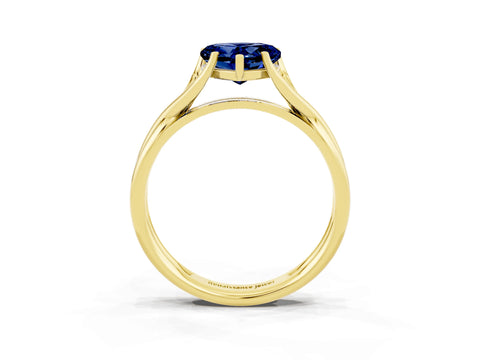Yellow gold Heart Cut Blue Sapphire Solitaire Twist Band Prong Setting Ring_43