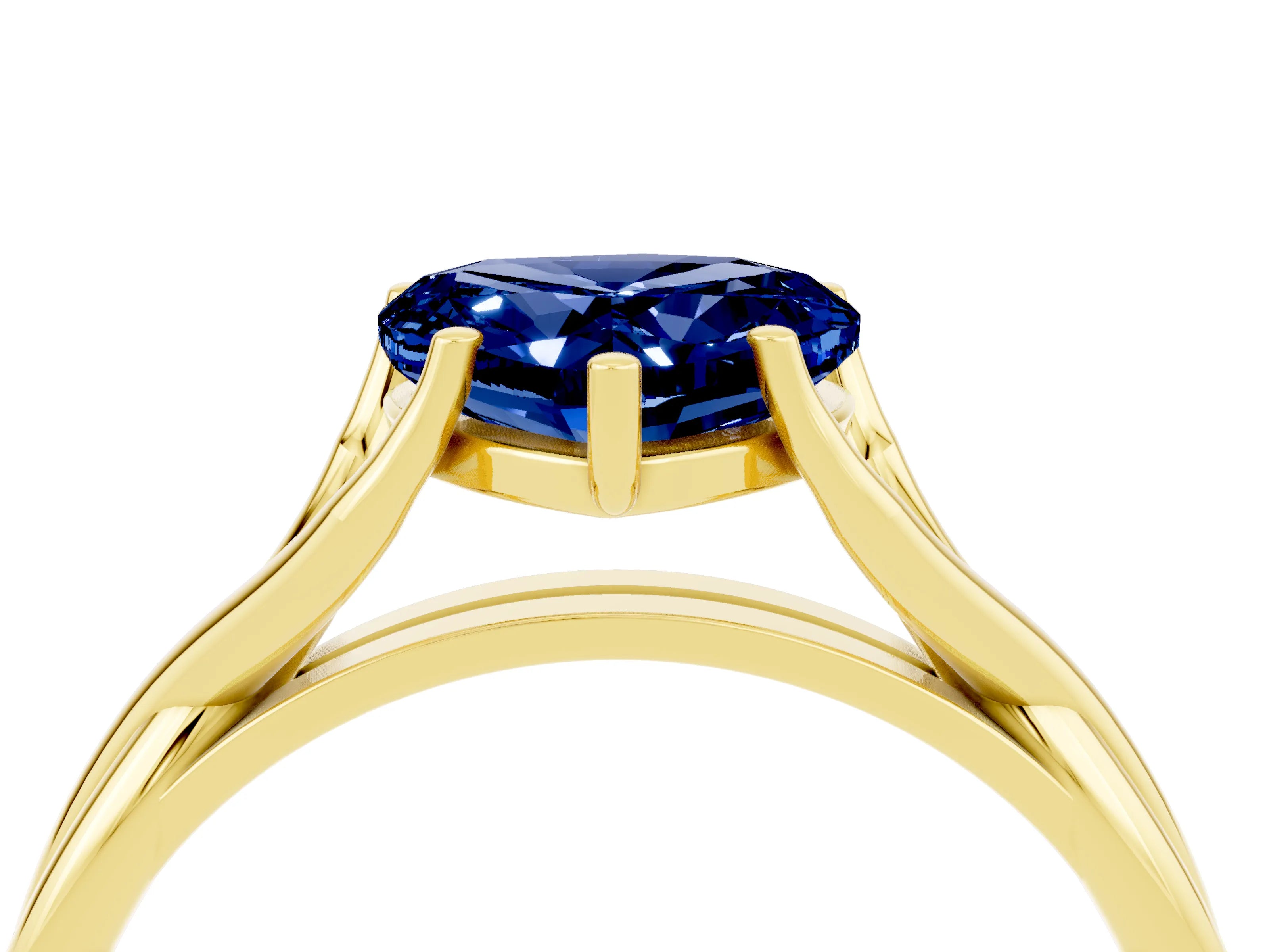 Yellow gold Heart Cut Blue Sapphire Solitaire Twist Band Prong Setting Ring_44