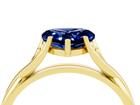 Yellow gold Heart Cut Blue Sapphire Solitaire Twist Band Prong Setting Ring_44
