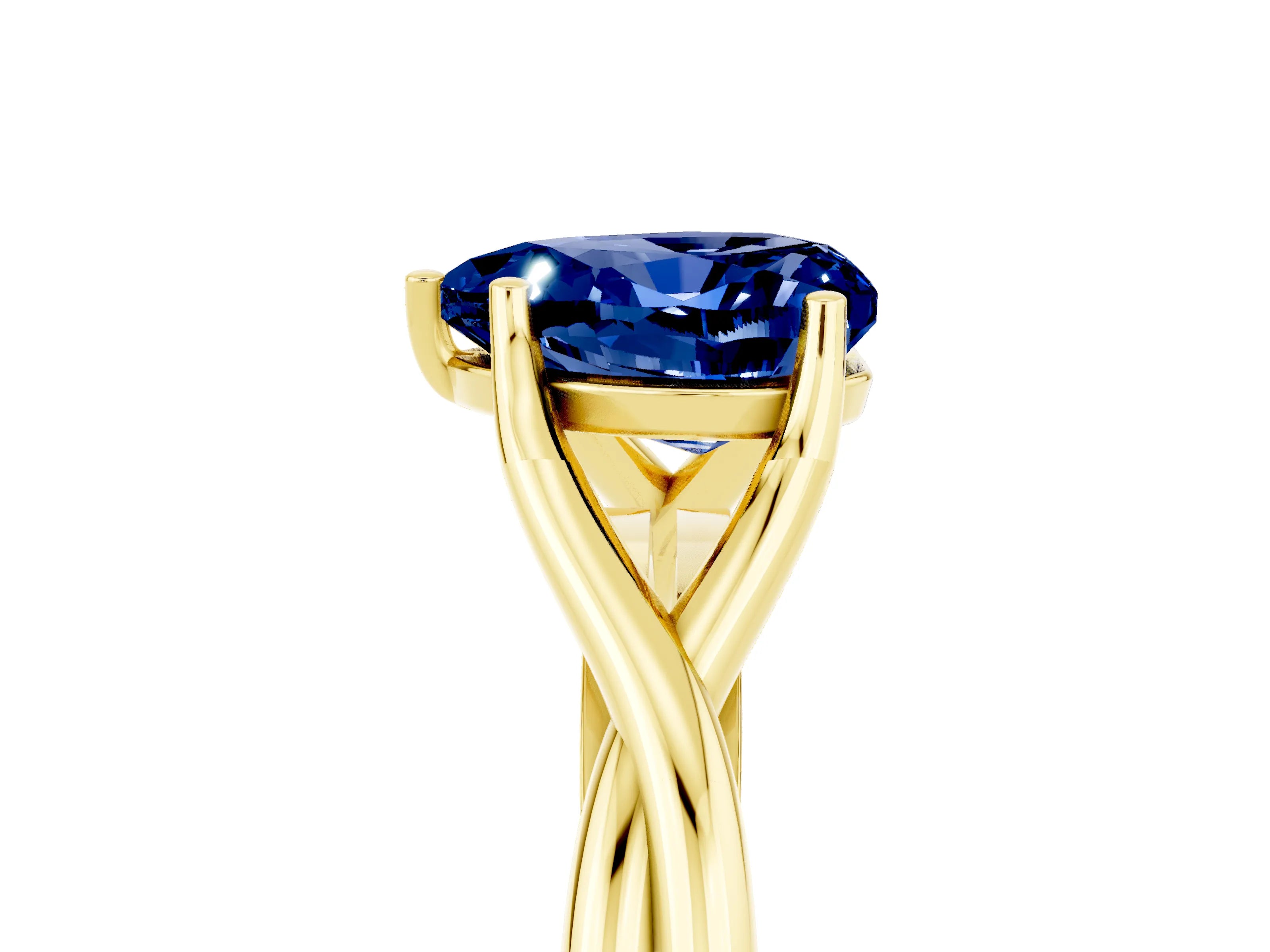 Yellow gold Heart Cut Blue Sapphire Solitaire Twist Band Prong Setting Ring_45
