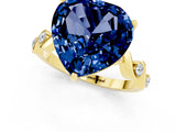 Yellow gold Heart Cut Blue Sapphire Solitaire Twisted Band with Round  Accents and Prong Setting_13