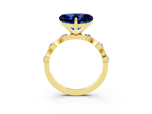 Yellow gold Heart Cut Blue Sapphire Solitaire Twisted Band with Round  Accents and Prong Setting