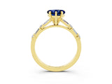 Yellow gold Heart Cut Blue Sapphire Solitaire with Side Baguettes and Channel Set Band_3