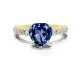 Yellow gold Heart Cut Blue Sapphire Solitaire with Side Stones, Pave Band, Four-Prong Setting_24