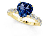 Yellow gold Heart Cut Blue Sapphire Solitaire with Side Stones, Pave Band, Four-Prong Setting_25