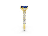 Yellow gold Heart Cut Blue Sapphire Solitaire with Side Stones, Pave Band, Four-Prong Setting_26
