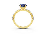 Yellow gold Heart Cut Blue Sapphire Solitaire with Side Stones, Pave Band, Four-Prong Setting_27
