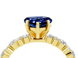 Yellow gold Heart Cut Blue Sapphire Solitaire with Side Stones, Pave Band, Four-Prong Setting_28