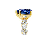 Yellow gold Heart Cut Blue Sapphire Solitaire with Side Stones, Pave Band, Four-Prong Setting_29