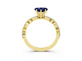 Yellow gold Heart Cut Blue Sapphire Solitaire with Side Stones on a Pavé Band and Four-Prong Setting_3