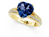 Yellow gold Heart Cut Blue Sapphire Split Shank Engagement Ring with Pavé Band_1