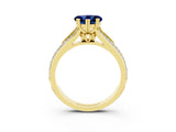 Yellow gold Heart Cut Blue Sapphire Split Shank Engagement Ring with Pavé Band_3