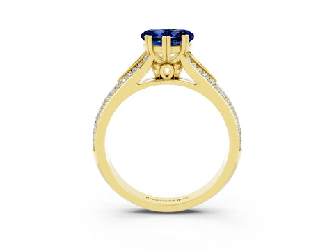 Yellow gold Heart Cut Blue Sapphire Split Shank Engagement Ring with Pavé Band_3