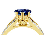 Yellow gold Heart Cut Blue Sapphire Split Shank Engagement Ring with Pavé Band_4