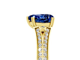 Yellow gold Heart Cut Blue Sapphire Split Shank Engagement Ring with Pavé Band_5