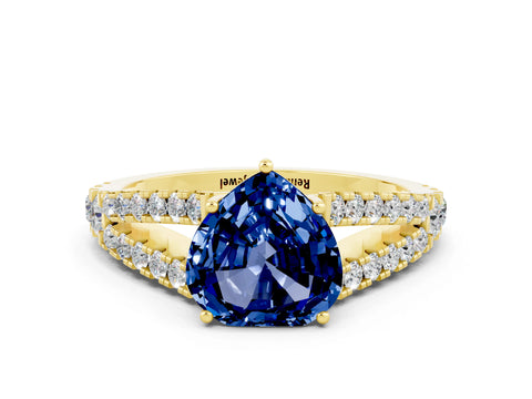 Yellow gold Heart Cut Blue Sapphire Split Shank Pavé Engagement Ring with Four-Prong Setting_12