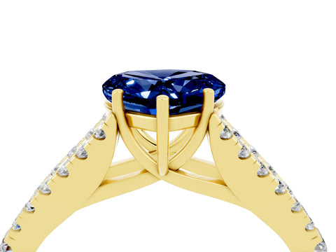 Yellow gold Heart Cut Blue Sapphire Split Shank Pavé Engagement Ring with Four-Prong Setting_16