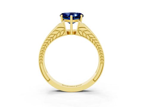 Yellow gold Heart Cut Blue Sapphire Split Shank Ring with Pavé Band and Four-Prong Setting_3