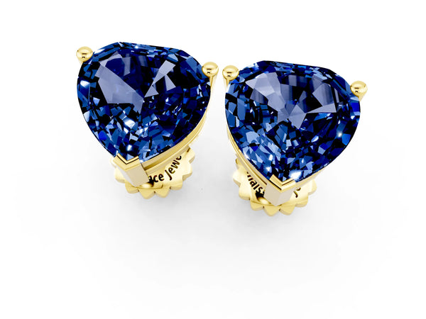 Yellow gold Heart Cut Blue Sapphire Stud Earrings