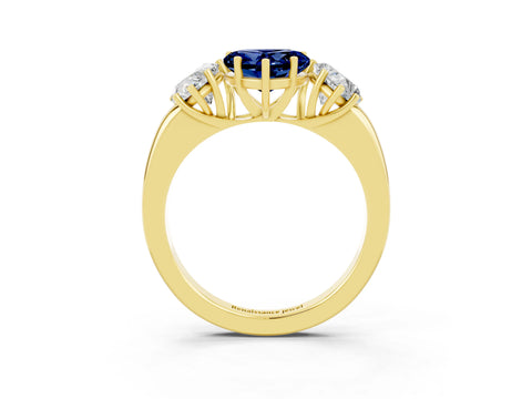 Yellow gold Heart Cut Blue Sapphire Three-Stone Ring with Four-Prong Setting and Classic Band_3