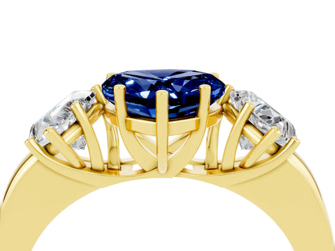 Yellow gold Heart Cut Blue Sapphire Three-Stone Ring with Four-Prong Setting and Classic Band_4