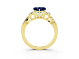 Yellow gold Heart Cut Blue Sapphire Three-Stone Ring with Pavé Split Shank and Four-Prong Setting_3